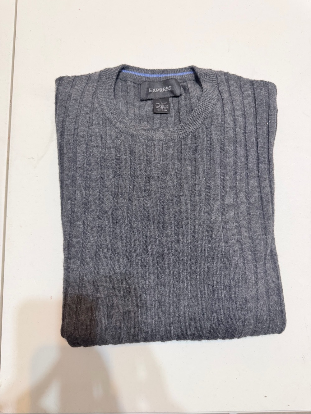 Express Men’s Ribbed Crewneck Sweater - Charcoal Gray